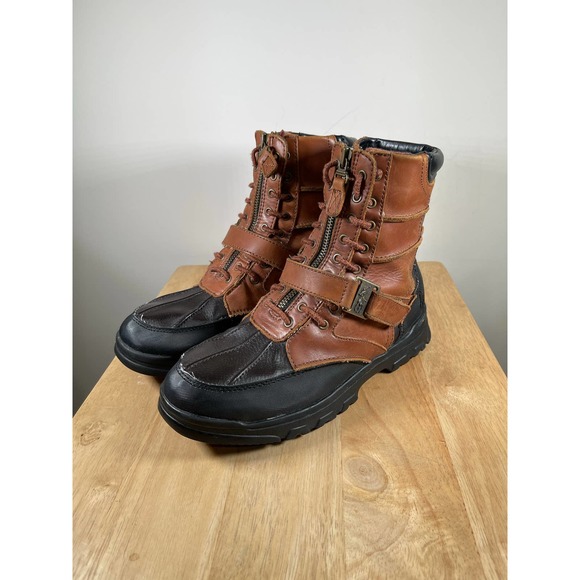 Polo Ralph Lauren Other - Polo Ralph Lauren Single Zip Up with Strap Brown Leather Duck Boots sz7